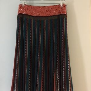 TORY BURCH Silk Pleated Print Skirt Sequin Waistband 6